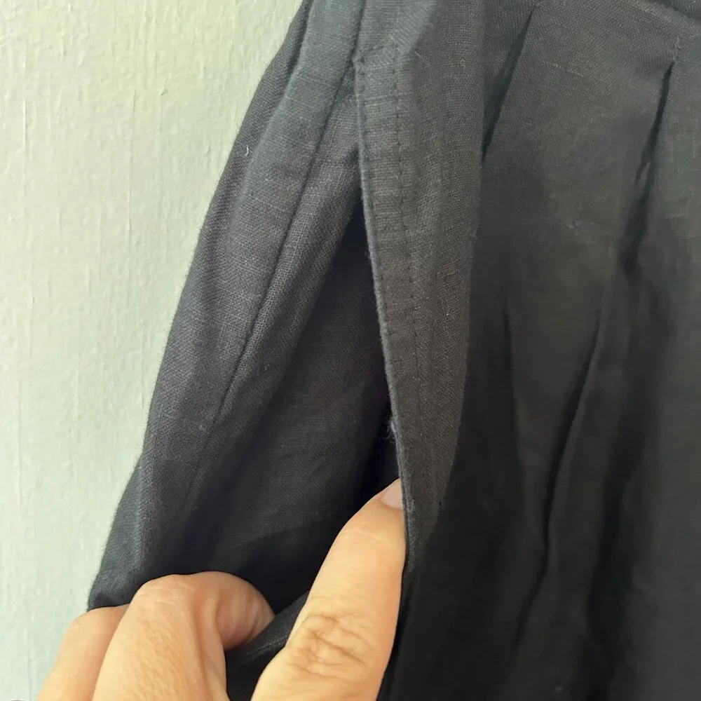 Valerie‎ Stevens Linen Pants Womens Large Black Pockets Tie Waist Minimalist